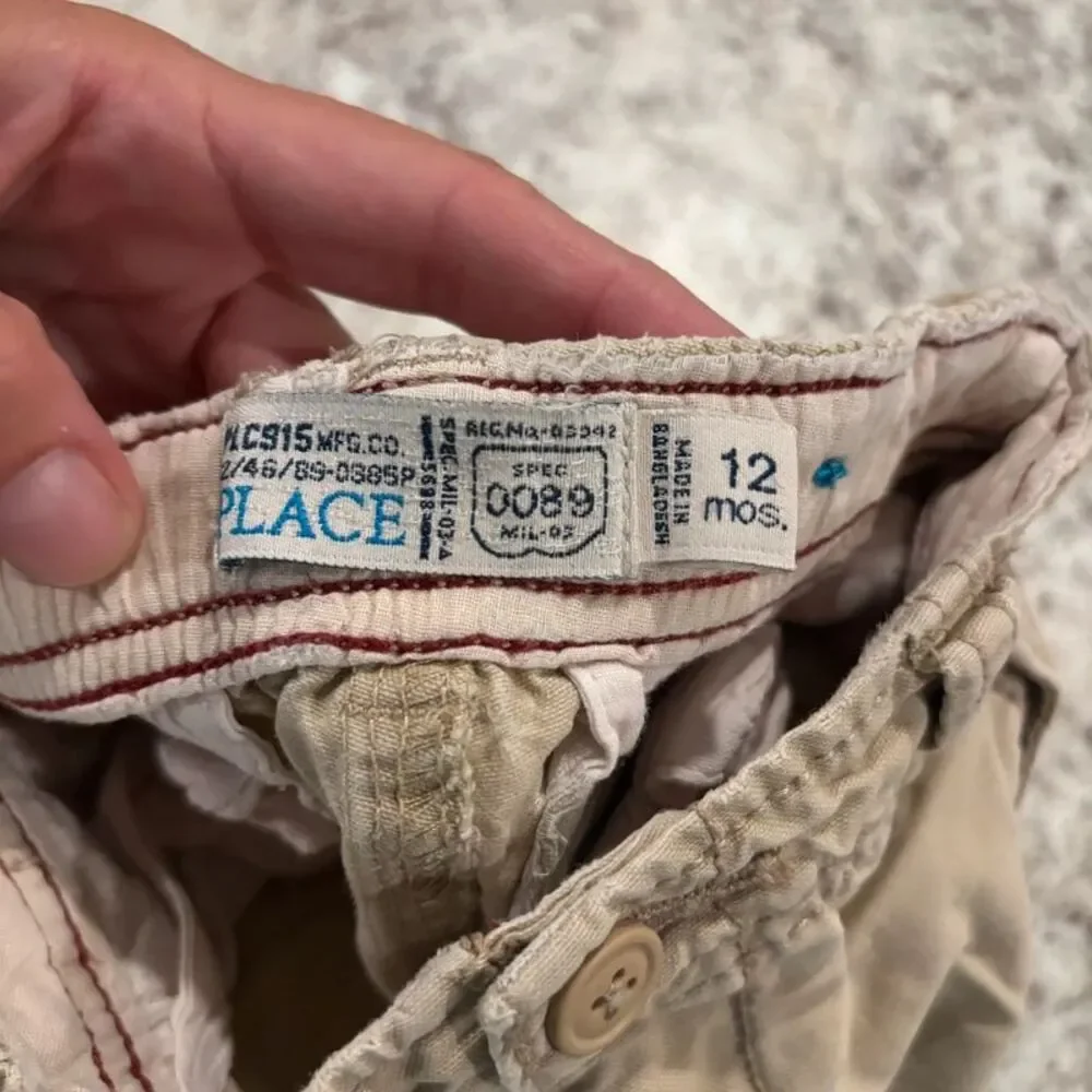 The Children’s Place Baby Boys 12M Y2K Cargo Shorts Khaki Utility Retro